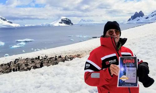 About to do book signing in Penguin Colony, Anartctica.